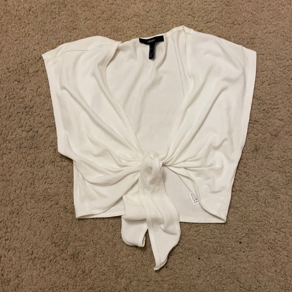 Rib Tie-Front Crop Top, Forever 21, Small